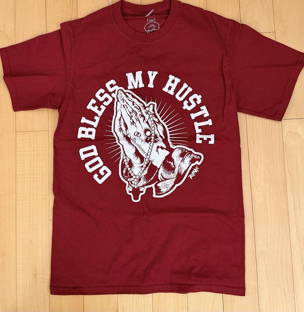 RUFNEK GOD Bless My hustle Mens T SHIRT Red SM B4