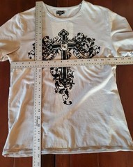UNIFIED Gray Floral Cross Graphic Motif T Shirt Mens Sz Sm Designer Hand Crafted