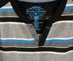 Denim & Rivets Men’s XL Striped Short Sleeve Shirt Black Yoke 2 Button Placket
