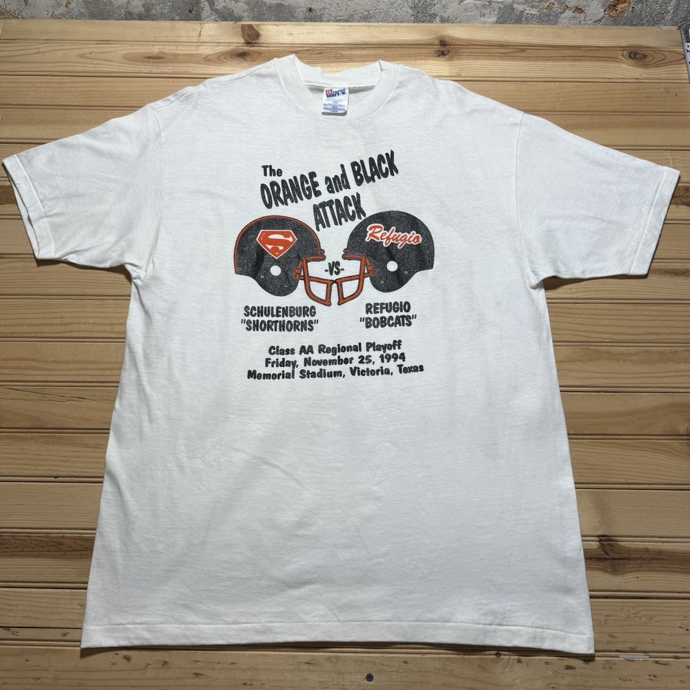 Vintage 1994 Schulenburg Shorthorns vs Refugio Bobcats Football Shirt Size XL
