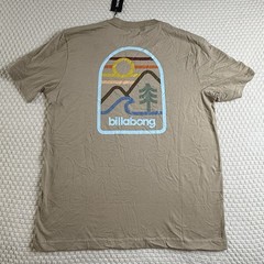 Billabong Men’s Sz L Tan Retro Stripes Graphic Surf T-Shirt 100% Cotton Casual