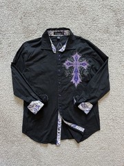 Victorious Los Angeles Men’s L Black Purple Cross Embroidered Shirt Gothic Y2K