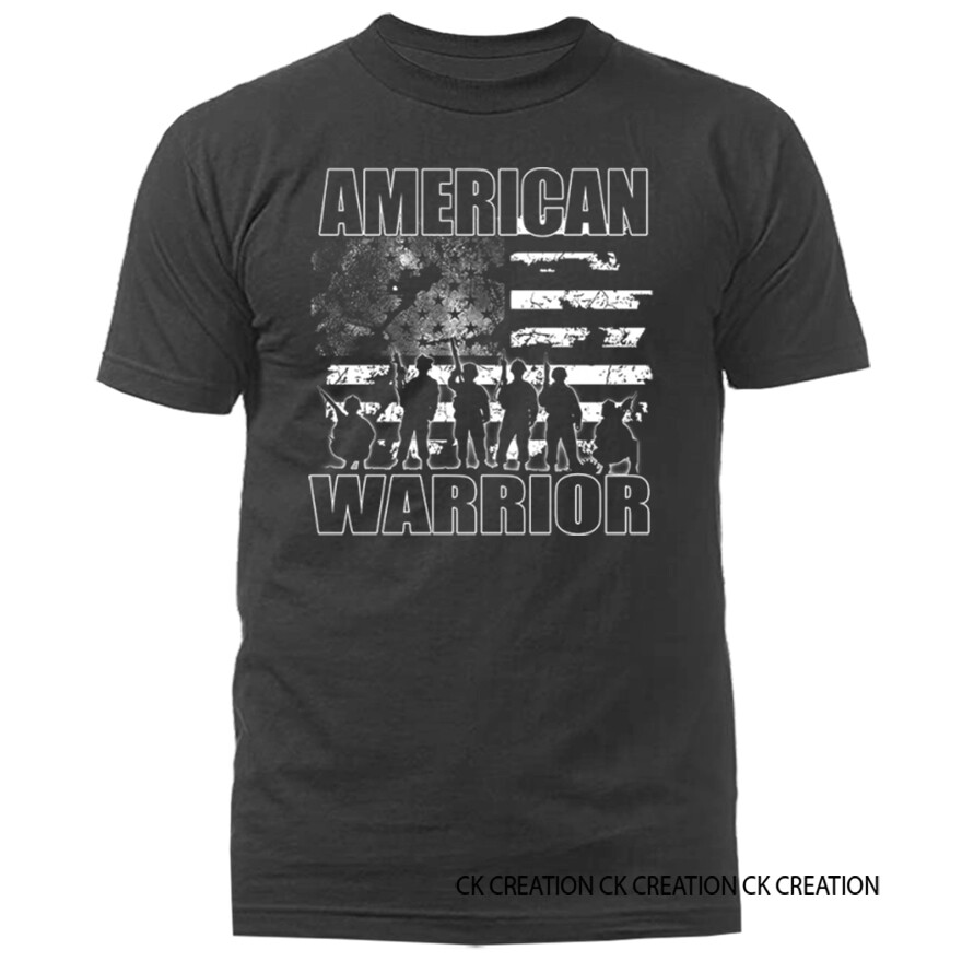 AMERICAN WARRIOR DISTRESS FLAG Military Patriotic Graphic T-shirt