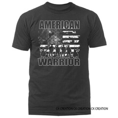 AMERICAN WARRIOR DISTRESS FLAG Military Patriotic Graphic T-shirt