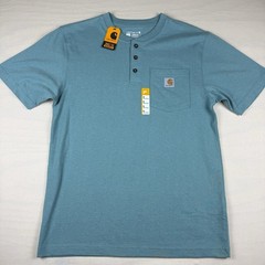 Carhartt Men’s S Loose Fit Pocket Henley T-Shirt Summer Blue Heather NWT TK0084