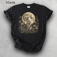 Moonlit Floral Bunny Graphic Comfort Tee Nature Animal Shirt