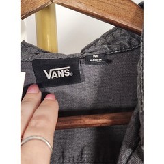 Vans Mens Charcoal Gray Textured Slub Cotton Button Up Short Sleeve Shirt Medium