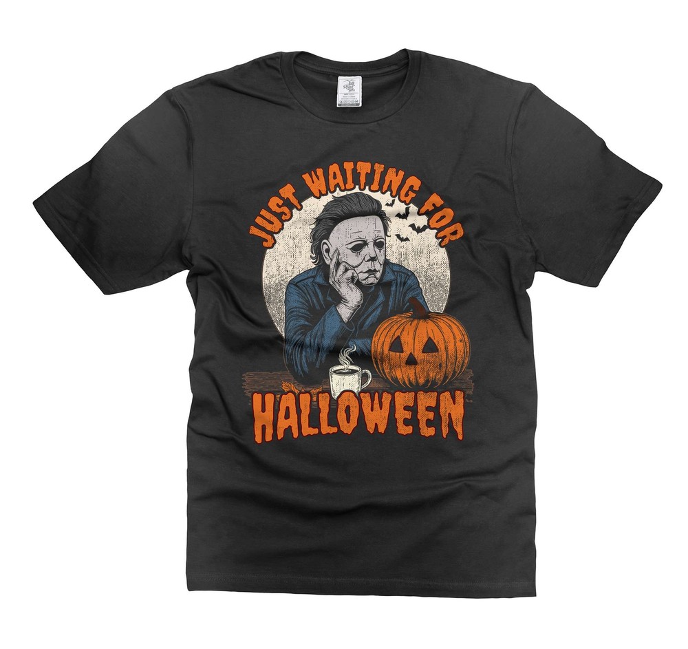 Mens Halloween t-shirt Michael Myers Shirt Just Waiting For Halloween Shirt