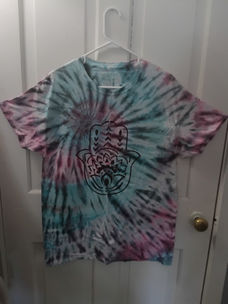 Tie-Dye Cotton t Hamsa Hand painted Graphic Short Sleeve XL T-Shirt L