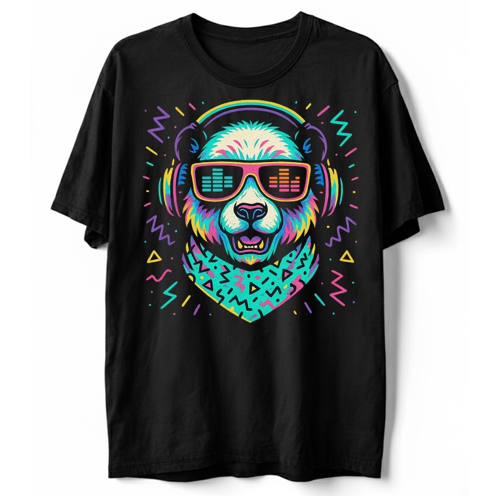 Retro DJ Panda T-Shirt, Headphones Rave EDM Festival Tee Vaporwave Music Gift