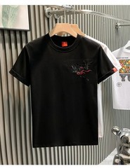 Men’s Mythical Dragon Kirin Embroidery Short Sleeve Casual Summer T-Shirt
