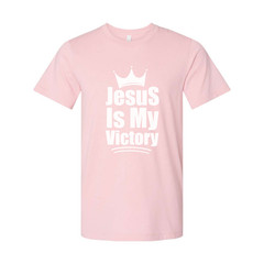 Unisex Christian T Shirt Featuring The Phrase Jesus Is My Victory With Crown Emb