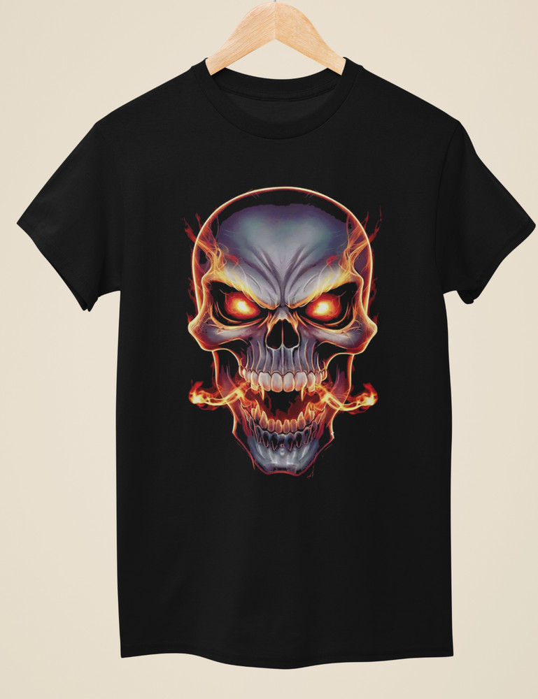 Flaming Skull – Tattoo Inspired Unisex Black T-Shirt