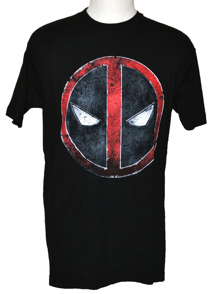 Deadpool Worn Logo T-shirt Marvel Comics Superhero Graphic Tee Black Cotton NWT