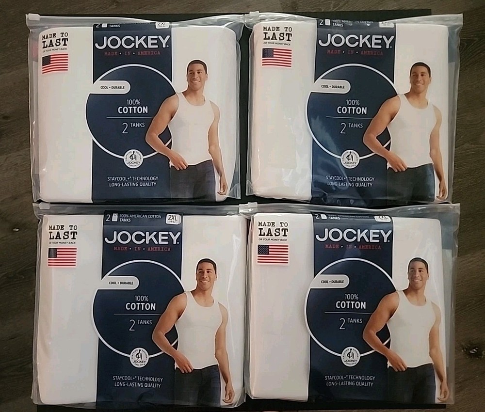 Jockey Men’s 8-Pack 100% Cotton A-Shirt Tank Undershirts – WHITE XXL 50-52 NEW
