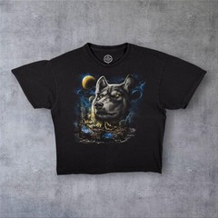 DOM Goth Wolf Animal Wildlife Graphic Black Cotton T-Shirt XL