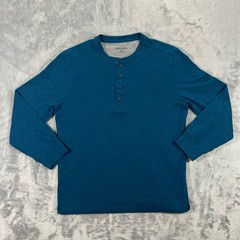 UNTUCKit Grassi Henley Shirt Mens Small Teal Blue Long Sleeve Cotton Blend