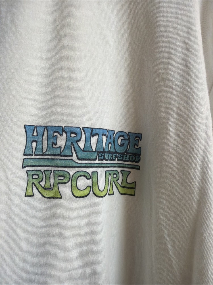 Rip Curl White Long Sleeve T Shirt Size XL Heritage Surf Shop Double Graphics