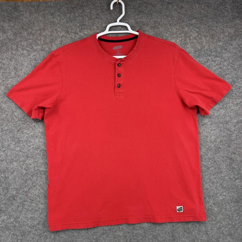 Duluth Trading 40 Grit Shirt Mens XL Red Henley Short Sleeve Cotton Standard Fit