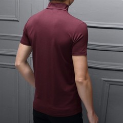 Men’s Slim Fit Half High Collar Short Sleeve T-Shirt in Polyester Solid Colors