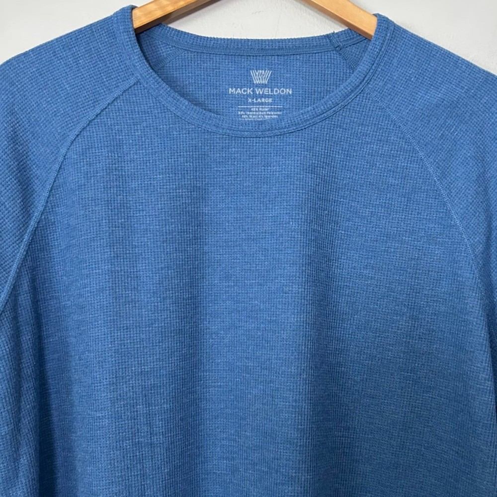 Mack Weldon Shirt Men XL Blue Waffle Knit Thermal Wool Blend Long Sleeve Stretch