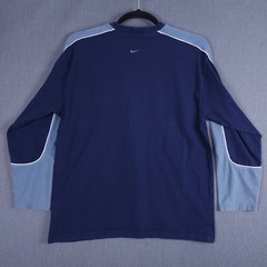 Vintage Nike Center Spell Out Long Sleeve Shirt Mens XL Blue Cut Sew Piping Y2K