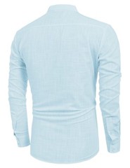 Men’s Cotton Hemp Long Sleeve Casual Beach Henley Shirt(Blue,S)