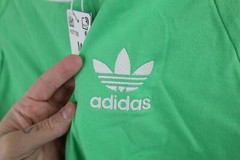 New Adidas Mens M Spell Out Trefoil Striped Short Sleeve Ringer T-Shirt Green