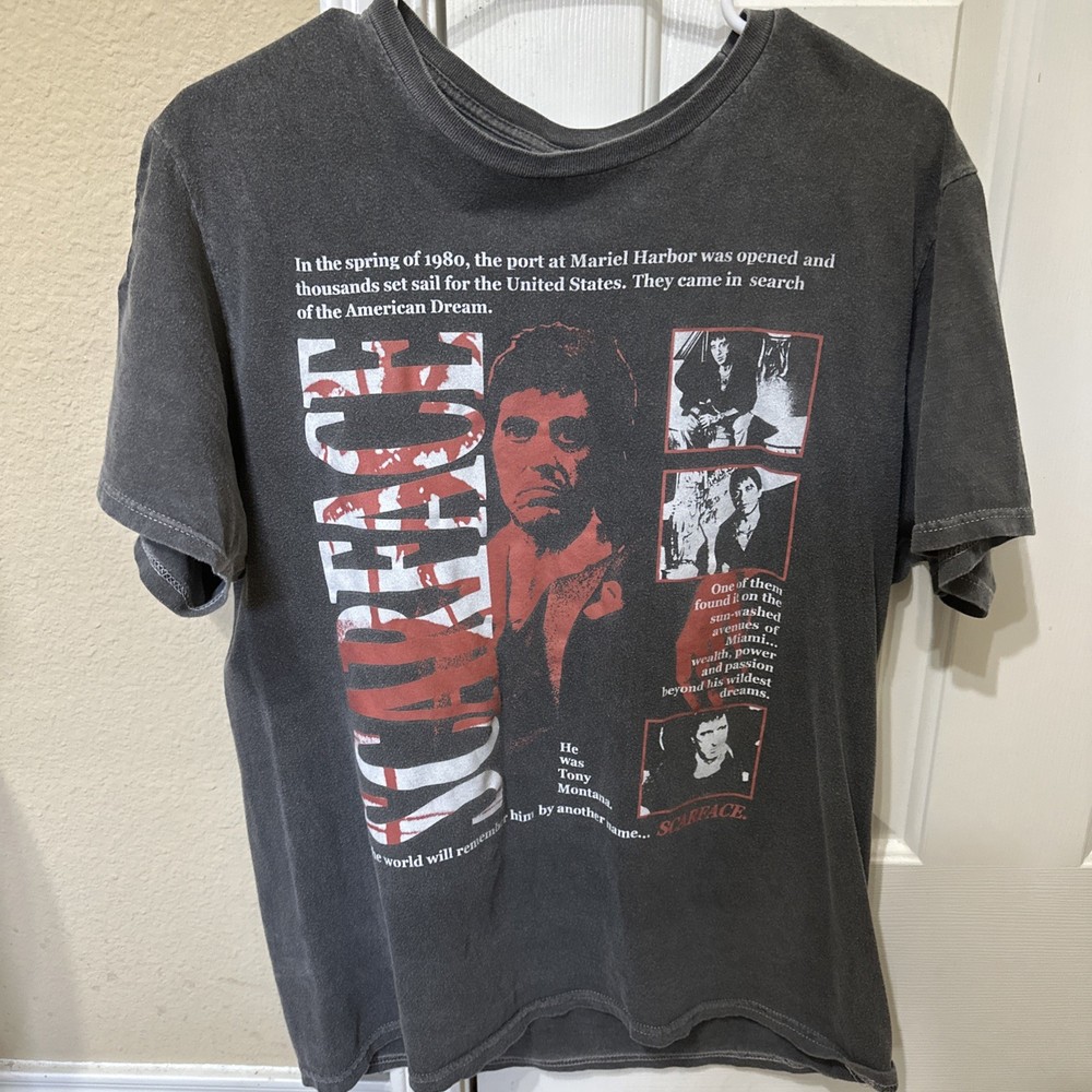 Scarface Men Shirt Large Gray Graphic Short Sleeve Tee