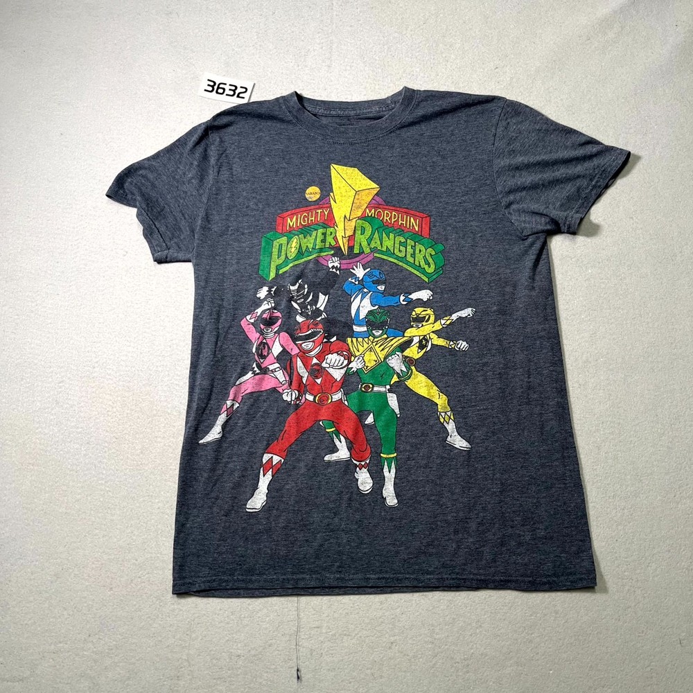 Mighty Morphin Power Rangers T Shirt Mens Medium Heather Gray Graphic Print