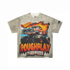 t shirt vintage European and American retro old flame car letter print cut short