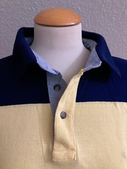 IVY CREW Mens T-Shirt Sz L Blue Green Yellow White Short Sleeve Collared Buttons RETRO