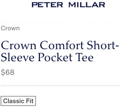 NEW PETER MILLAR, MEN’S MEDIUM, CROWN COMFORT BLUE POCKET👕T-SHIRT, MSRP $65.00!
