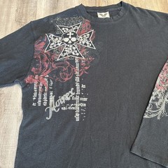 Avirex Shirt Mens 2XL Black Thermal Waffle Knit Graphic Skull Cross Y2K Skate