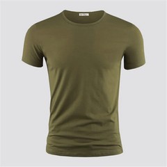 Men T Shirt Black Cotton Short Sleeve V Collar Slim Fit Comfortable Streetwear