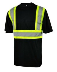 L&M Hi Vis T Shirt Reflective Safety Black Short Long Sleeve HIGH Visibility