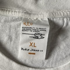 Nudie Jeans Shirt Mens XL white T-Shirt Life Tracks Tattoo Music Graphic Punk