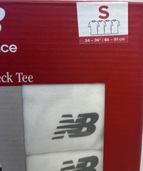 NIB NEW BALANCE Men’s Small (34-36″) White Cotton Crew Neck Tee w/NB Logo 4-Pack