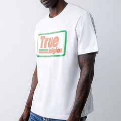 True Religion T-Shirt Men’s XL White Orange Green Jeans Retro Gas Box Logo New