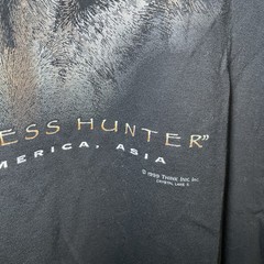 Grey Wolf Y2K T Shirt Black “Relentless Hunter” Medium Animal Print Nature Vtg