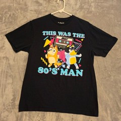 Bluey T Shirt Mens Medium 80s Retro Graphic Tee Black Cartoon Bingo Bandit