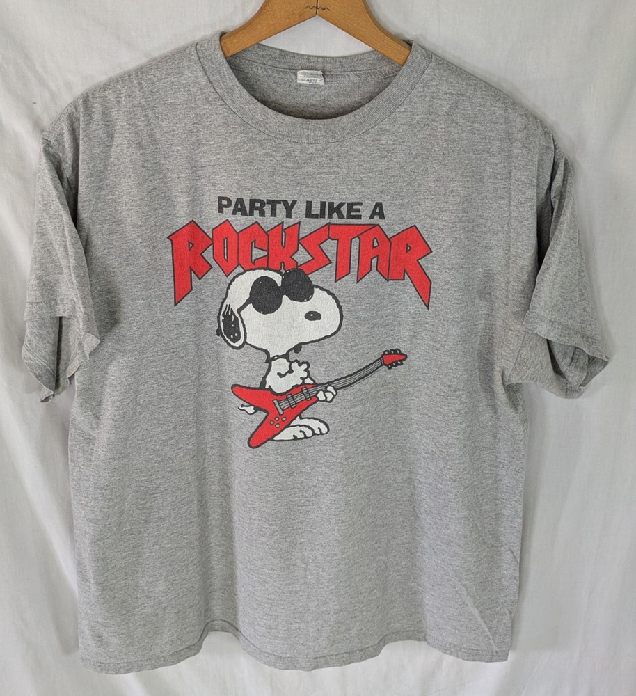 Vintage Peanuts SNOOPY T Shirt Delta Tag Party Like a Rockstar Unisex L Gray