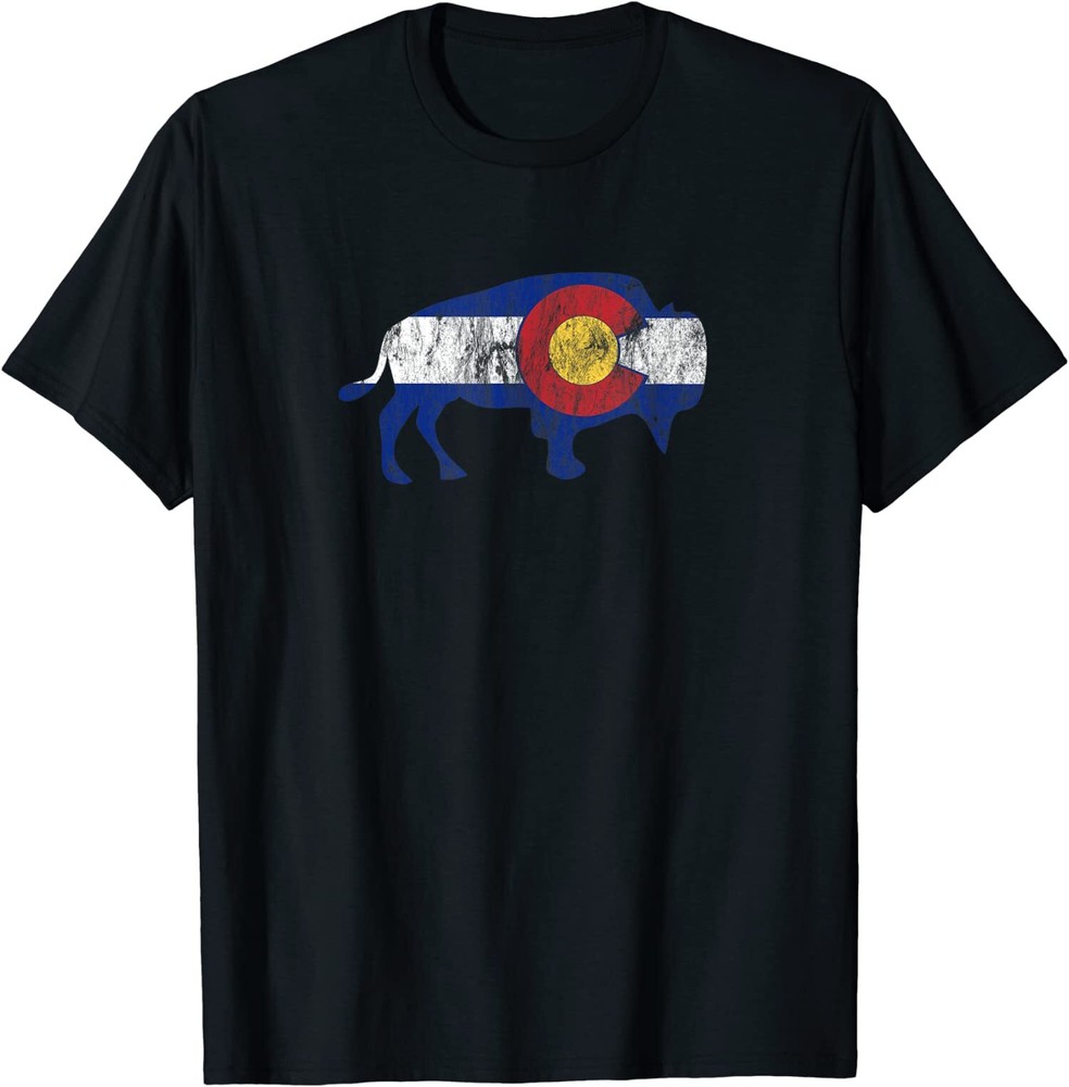 NEW LIMITED Colorado Flag Buffalo Design Great Premium Tee T-Shirt Size S-3XL