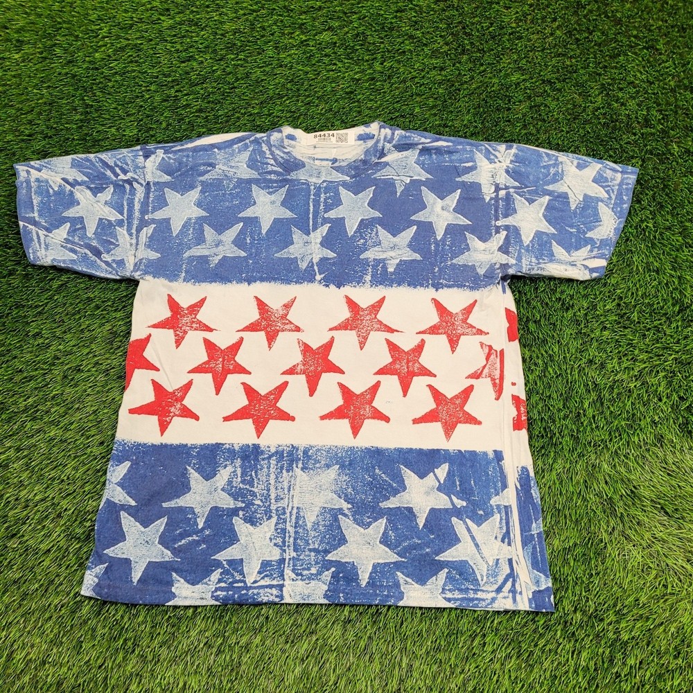 Vintage 80s American Flag Stars AOP Shirt Large 22×27 Crop