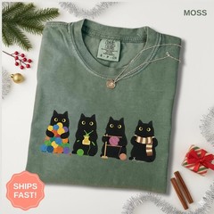 Knitting Black Cat Shirt, Cute Crochet Cat Tshirt, Knitter Gift for Her T-Shirt