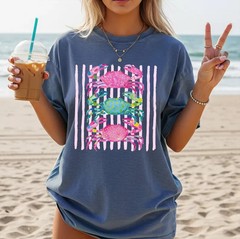 Cute Crab T-Shirt Coastal Beach Style Summer Graphic Tee Preppy Sea Life Gift