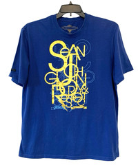 Sean John T-Shirt Blue Metallic Gold-Foil Graphics Print XL 100% Cotton Hip-Hop