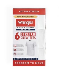 6-Pack WRANGLER Men’s Size 2XL Stretch Crew Tees Short Sleeve Cotton • White
