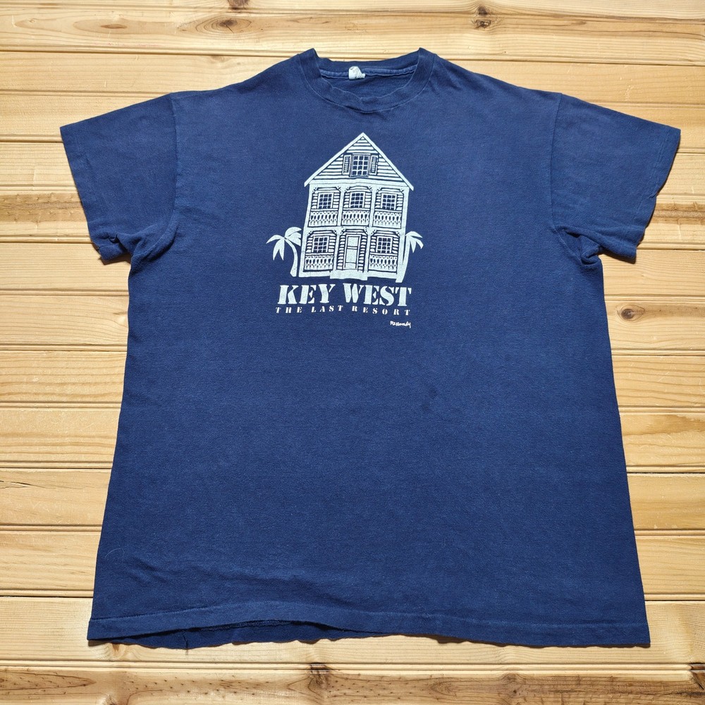 Vintage 80s Hanes Key West The Last Resort Florida Beach Graphic T-Shirt USA XL