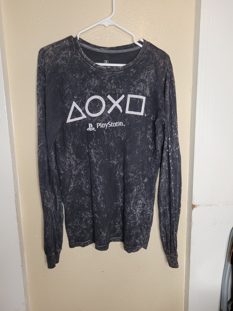 Playstation Long Sleeve Shirt Mens Large Heathered Gray Ripple junction Small